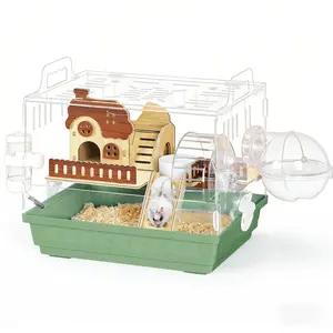 Acrylic Hamster Cage Starter Kit, Small Animal Habitat with Wheel, Water Bottle, Food Bowl, Small Hamster Habitat 360 Viewing, Hideout & Staircase, for Dwarf, Guinea Pig, Gerbils
