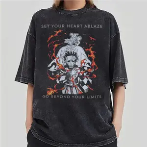 Demon Slayer Anime Mineral Wash T-Shirt, Kyojuro Rengoku, Tanjiro Kamado, Set Your Heart Ablaze Shirt, Gift Idea for Anime Lovers