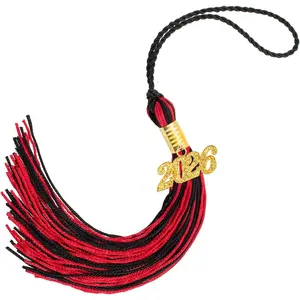 Red Black 2026 Graduation Cap Tassels with 2026 Gold Year Charm for Grad Cap Decorations Graduation Ceremony Accessories