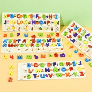 Wooden Long Arabic Russian English Spanish Alphabet Puzzle Board, Educational Matching Blocks Toy, Brain-Boosting Playset