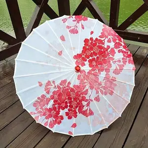 Chinese Floral Pattern Umbrella, Sun Protection Silk Cloth Rainproof Umbrella, Sakura Bamboo Flower Umbrella for Weddings Parties School Office Home Travel, Lightweight Umbrella, Sunshade Umbrella