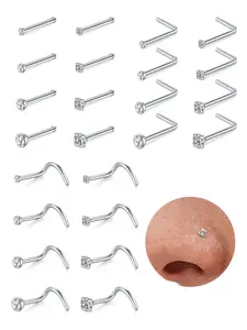 G23 Titanium Alloy Nose Studs L Shaped Design Sparkling Zircon Inlay Nose Ring Straight Rods Nose Rings Studs 20G Nose Rings Studs for Women Men Unisex Nose Piercings 20 Gauge Nose Piercing jewelry All Season Wear