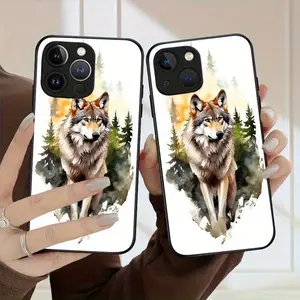 Wolf Pattern Anti-Fall Tempered Glass Phone Case for iphone17 17Air 16 Pro 15 Promax 14 Plus 13 12 11/Shockproof Soft Protective Cover