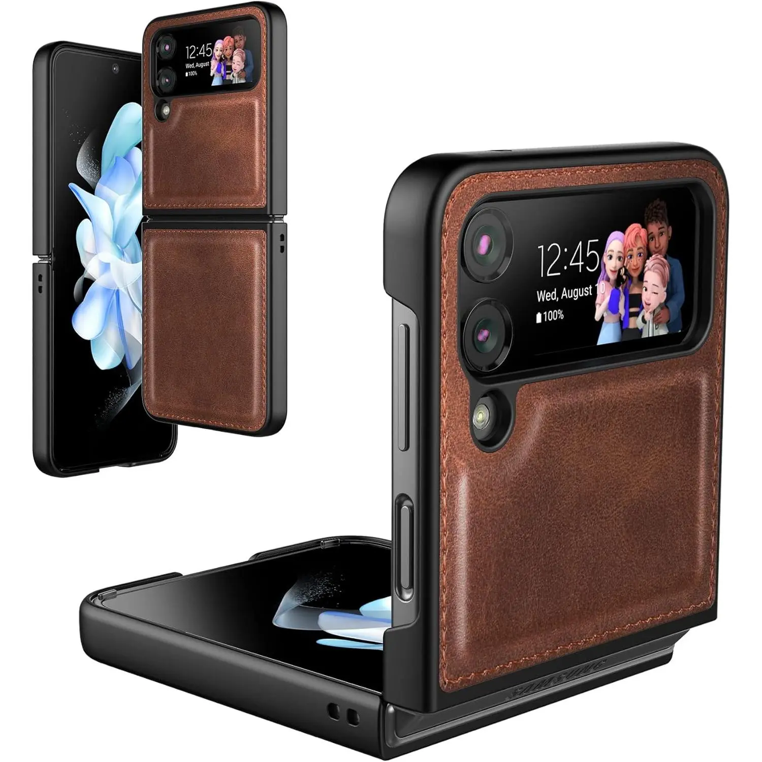X-PCS10   Case for Samsung Galaxy Z Flip 4 5G 2022, Galaxy Z Flip 4 Leather Case, PU Leather + Hard PC Shell Ultra Thin Slim Durable Protective Phone Case Cover for (Brown)