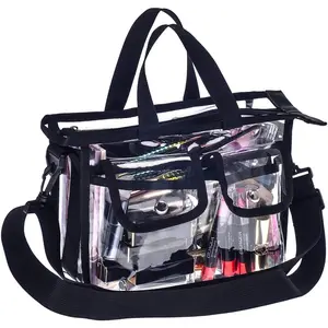 Medium Clear PVC Makeup Artist Set Bag Transparent  Storage Bag Travel Make up Kits Organizer MUA Bag Stadium Approved Clear Tote Bag with Removable  Strap