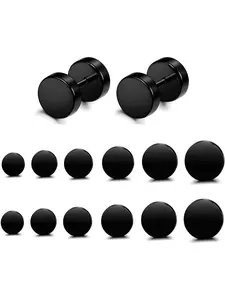 6 Pairs Stainless Steel Black Stud Earrings for Men Women Faux Gauges Ear Tunnel Fake Gauge Earrings 3-8mm Ear Studs