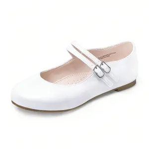 Toddler Girls' White PU Leather Mary Jane Round Toe Shoes - Buckle Closure, Plain Design, Secure Fit, Comfortable & Stylish - for Weddings, Parties - Size 4-5 Years