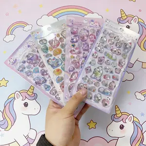 3D Puffy Cute Animal Stickers, Sparkle Crystal Bubble Stickers with Panda, Cat & Unicorn, 3D Embossed Decals for Kids DIY Crafts, Scrapbook, Laptop, Water Bottle, Notebook Decoration