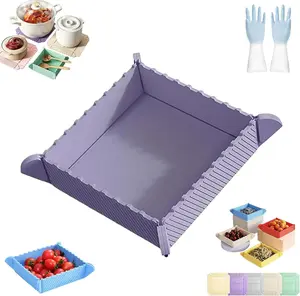 2-in-1 Magnetic Silicone Mat & Foldable Serving Tray, Foldable Multifunctional Storage Bowls, Non-Slip Heat Resistant Waterproof Multi-use Portable Serving Platter for Kitchen, Camping (Purple)