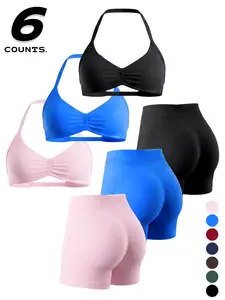 Women's Outdoor Sports Bra and Shorts Set, 6-Piece Pack, Activewear Set, Ideal for Daily Outing, Yoga, Fitness, Comfortable and Stylish