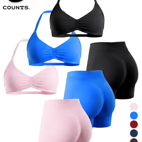 Women's Outdoor Sports Bra and Shorts Set, 6-Piece Pack, Activewear for Yoga & Fitness Training, Comfortable and Stylish Daily Wear, Activewear Look