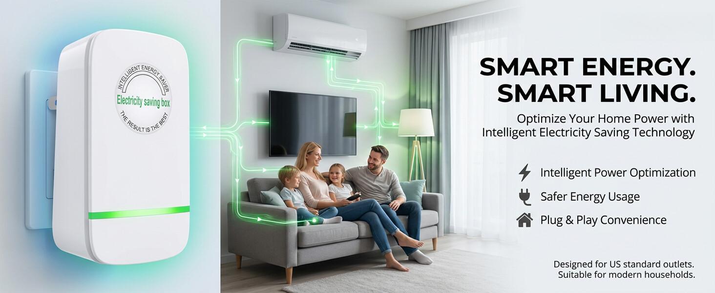 2026 New Upgraded US Plug Power Saving Box, 90-250V Wide Voltage Smart Energy Saver, Compact Portable Plug-In Adapter for Home, Office and Travel