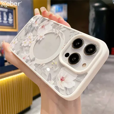 HYC MagSafe Magnetic Wireless Charging Case for iPhone 11-16 Pro Max, Protective Hard Bumper Cover, Fashion Flower Floral Print Cellphone Accessories for Handheld Devices with Protection