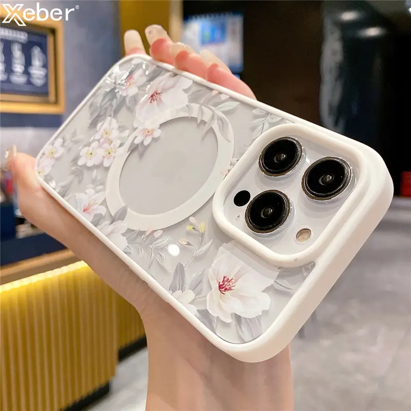 HYC MagSafe Magnetic Wireless Charging Case for iPhone 11-16 Pro Max, Protective Hard Bumper Cover, Fashion Flower Floral Print Cellphone Accessories for Handheld Devices with Protection