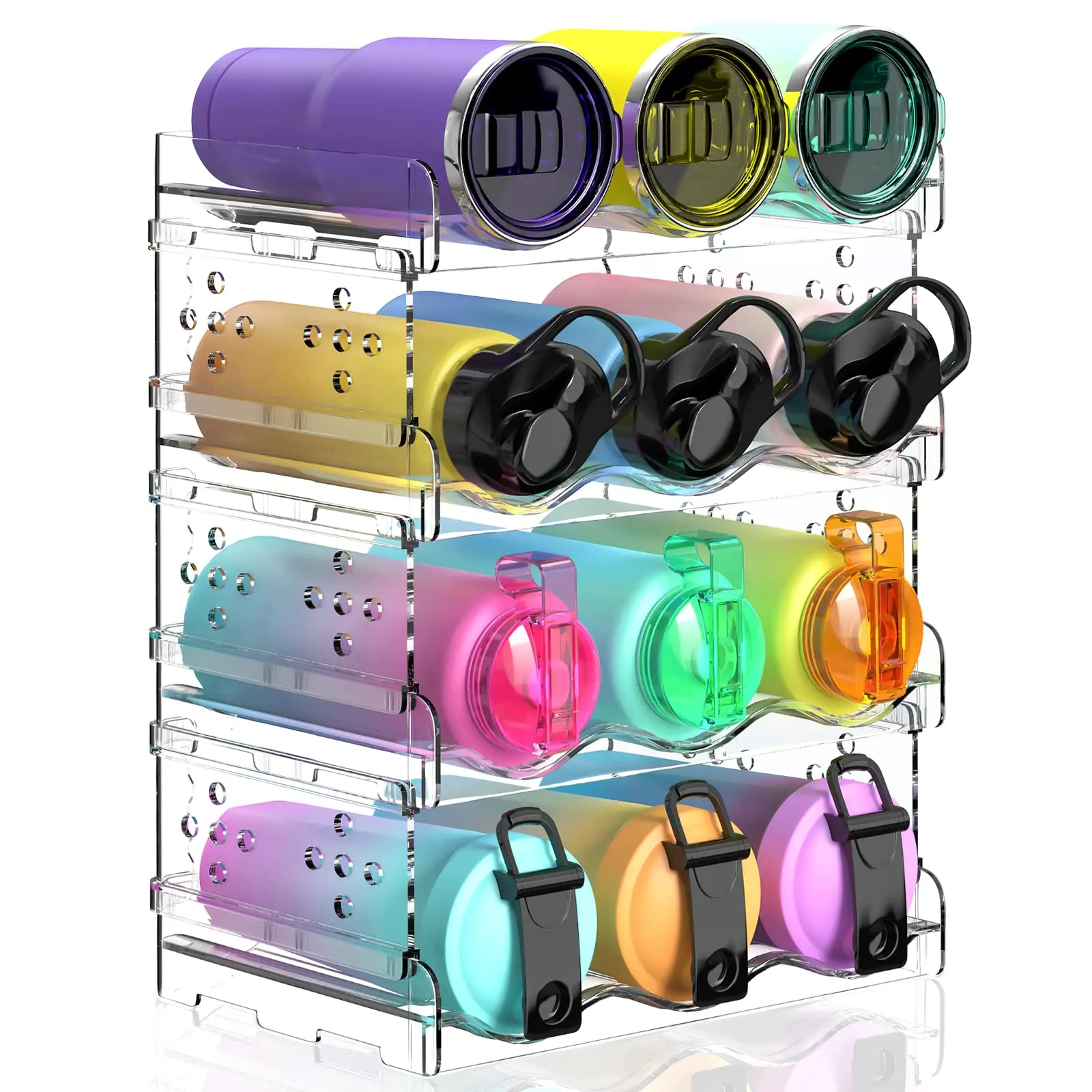Upgraded Water Bottle Organizer for Stanley 40 oz Tumbler with Handle, Cup & Mug Holder for Kitchen Cabinet, Pantry & Countertop Storage (Holds 12) Display Risers Stand Adjustable Metal Shelf