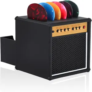 Guitar Amp Picks Holder with 6 Picks, Guitar Pick Display Holder, Amp Speaker Styled Pick Holder, Guitar Pick Storage Box Set for Guitar Players and Music Enthusiasts