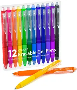 12 Set-Color Retractable Erasable Gel Pens – Fine Point Clicker Pens with Assorted Inks for Writing, Drawing, Planning, and Crossword Puzzles