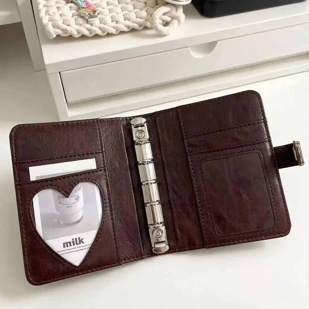 Simple PU Leather Binder Notebook 5-Ring Loose-Leaf with Photo Window M5 Notebook Detachable Planner Book Students