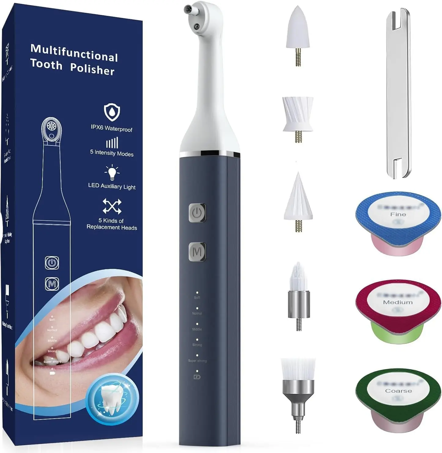 Tooth Polisher and Plaque Remover, Teeth Cleaning Tools for Cleaning and Polishing of Tooth, Dental Cleaning Tools for Brighten and Polish Teeth with 5 Brush Heads, 4 Speed Modes and 3 Polish Pastes