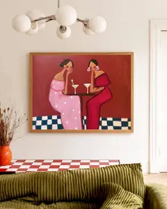 [SALE UP TO 50%][Unframe] Quirky Martini Girls Art Print | Playful Cheers Drinks Print | Vintage Bar Table Wall Art | Eclectic Feminine Decor | Trendy Kitchen Print