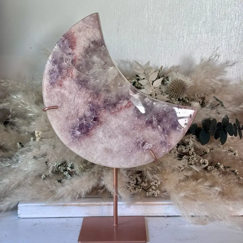 Pink Amethyst Crystal - Moon-Theme Decor Piece with Pink and Purple Hues