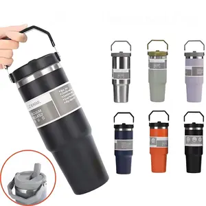 20 oz/30 oz portable vacuum insulated tumbler with handle — gym, commuting, outdoor essential; keeps drinks cold and hot; stylish design with straw; reusable; fits car cup holders; available in multiple colors; double-wall construction