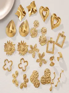 Women's Fashion Earrings Set, Heart Shaped Earrings, Heart Hollow Design, Metal Material, European Style, Water Drop Shape, Random Selection