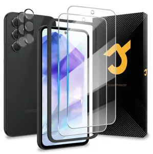 2+2+1 Pack for Samsung Galaxy A55 Screen Protector, 2*Screen Protector + 2*Camera Lens Protector, 9H Hardness, Military Grade Shatterproof, HD Tempered Glass