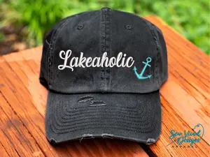Lakeaholic Distressed Baseball Cap, Custom Trucker Hat for Women, Lake Life Ponytail Hat with anchor, Lake Bum Hat, Lakeaholic Hat