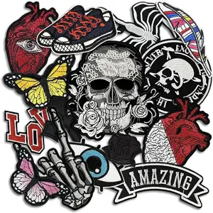 Embroidered Applique Iron On Patches for Clothing, Rock Band Patches for Jackets, Cool Sew Patch for Backpacks, Jeans, Hats, DIY Accessories (Dark4 15 PCS)