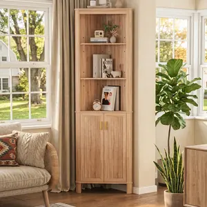Space-Saving 68" Fluted Corner Cabinet - Modern Storage for Bathroom & Kitchen
