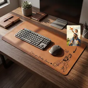 Personalised Dad We Love You Custom Photo Sketch Line Art Desk Mat, Father's Day Gift For Husband, Daddy & Kid Picture Desk Pad Mouse Mat