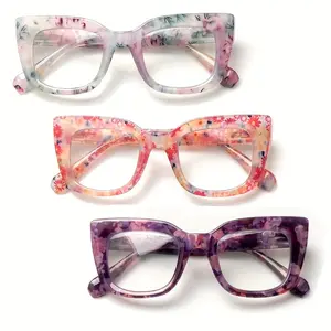 3 Pack Cat Eye Floral Print Anti Blue Light Reading Glasses  Stylish Presbyopic Eyeglasses for Adults