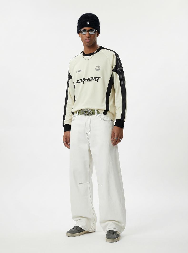 Inflation Y2K streetwear black jeans | embroidered wide-leg denim