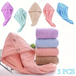 Set of 5 Ladies Dry Hair Cap: Quick-Drying Microfiber Towel Cap with Super Absorption and Maximum Dry Hair Speed