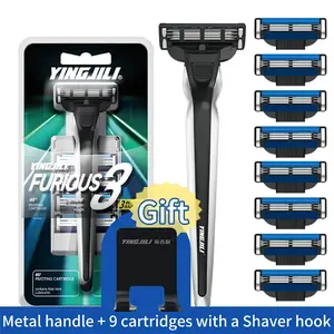 Furious 3 Blades Razor(1 handle + 9 cartridges)   Metal handle