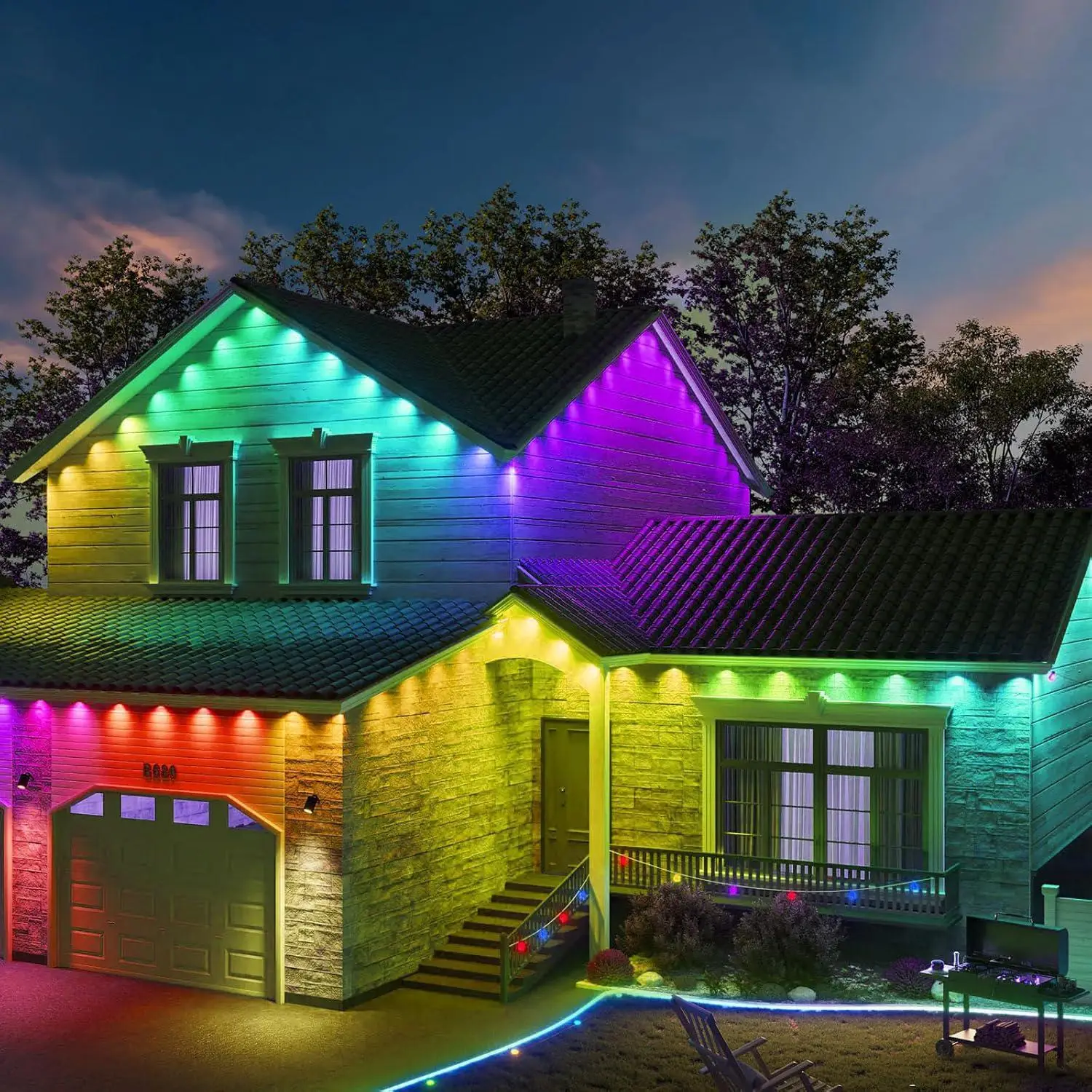 Outdoor RGBIC Decorative Light, Modern Bluetooth-compatible Outdoor Light with Remote Control, Waterproof House Light for Outside, Decorative Light fo