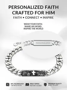 BELELA Men's Stainless Steel Bracelet – Featuring NFC technology, it enables access to prayers and daily scriptures via smartphone and supports personalized audio devotional content, making it an ideal gift for friends and family. pure copper men