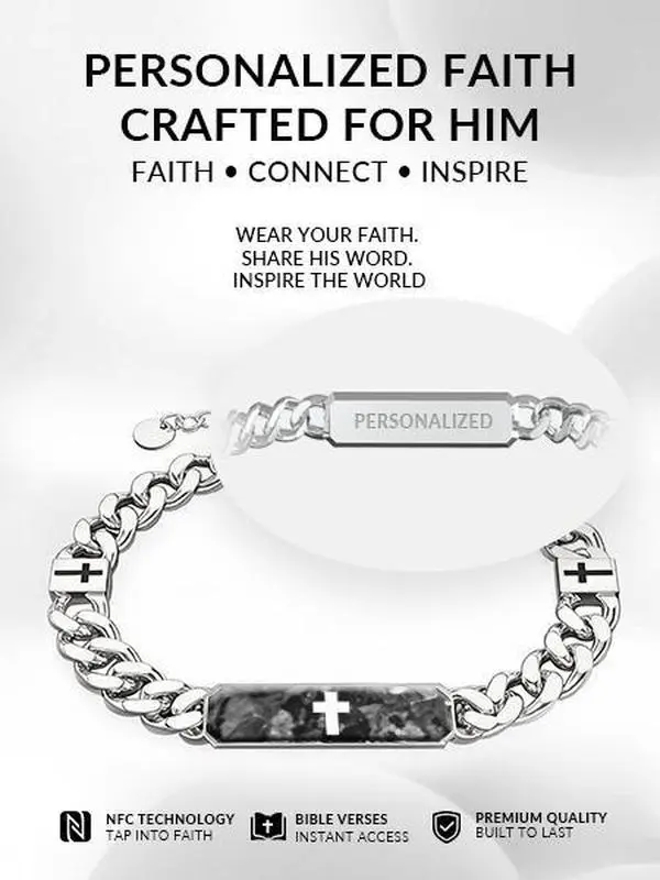 BELELA Men's Stainless Steel Bracelet – Featuring NFC technology, it enables access to prayers and daily scriptures via smartphone and supports personalized audio devotional content, making it an ideal gift for friends and family. pure copper men elegant