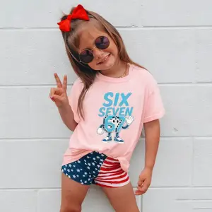 Six Seven Graphic Tee, Funny Retro Number 67   T-shirt, Cartoon Gamer Style Top 67 kids Shirts