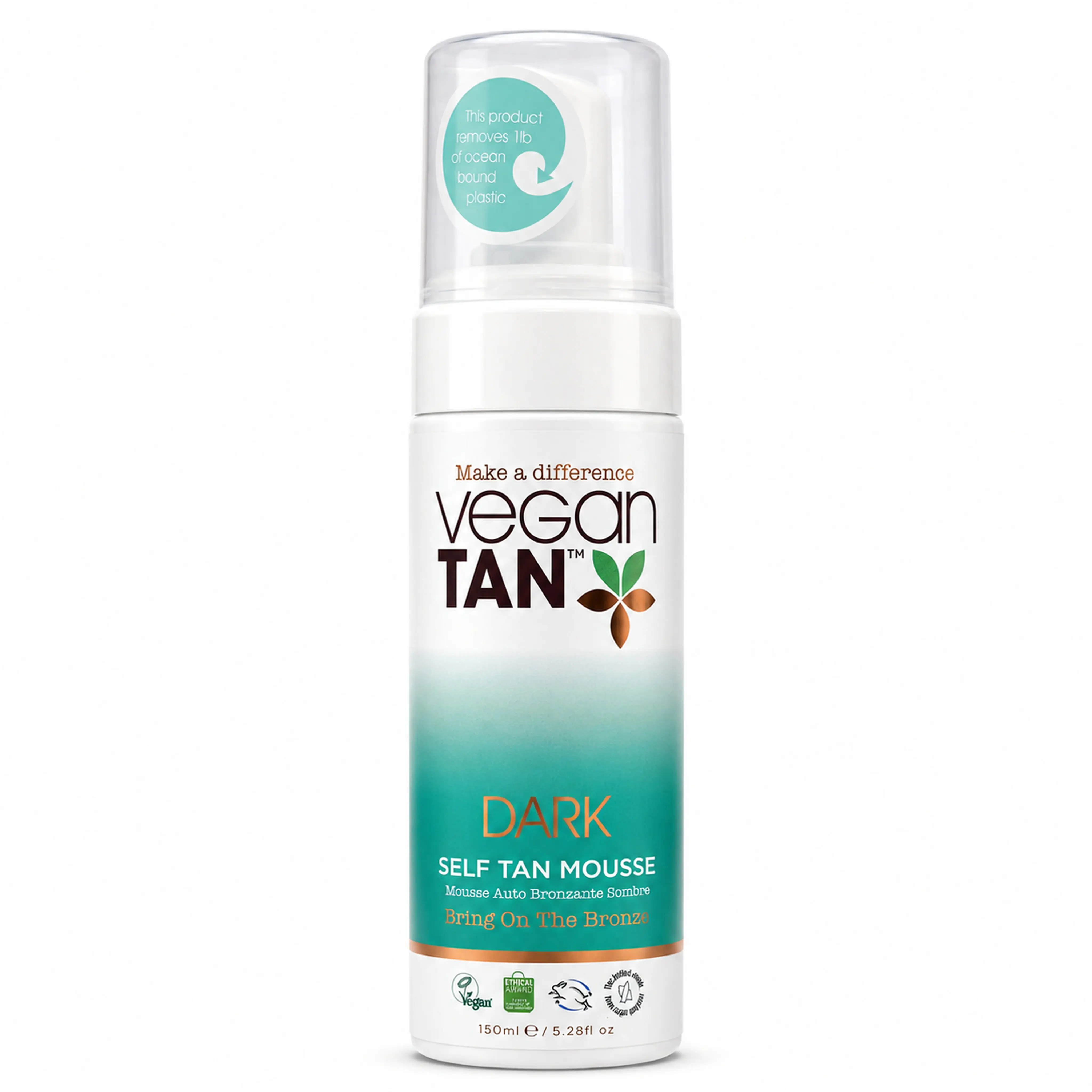 【VeganTan】Self Tan Mousse Dark, Buildable Deep Natural-Looking Body Tan With Aloe Vera, Instant Color Guide, Streak-Free Application, 6-8 Hour Development, Vegan Irish Brand, 150ml transfer-resistant sunless
