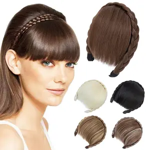 Wig With Bangs And Sideburns Trendy Braided Headband Hair Accessories Synthetic Braid Headband With Front Hair Bangs For Women Hair Extensions Bangs Braided Wigs Black Brown