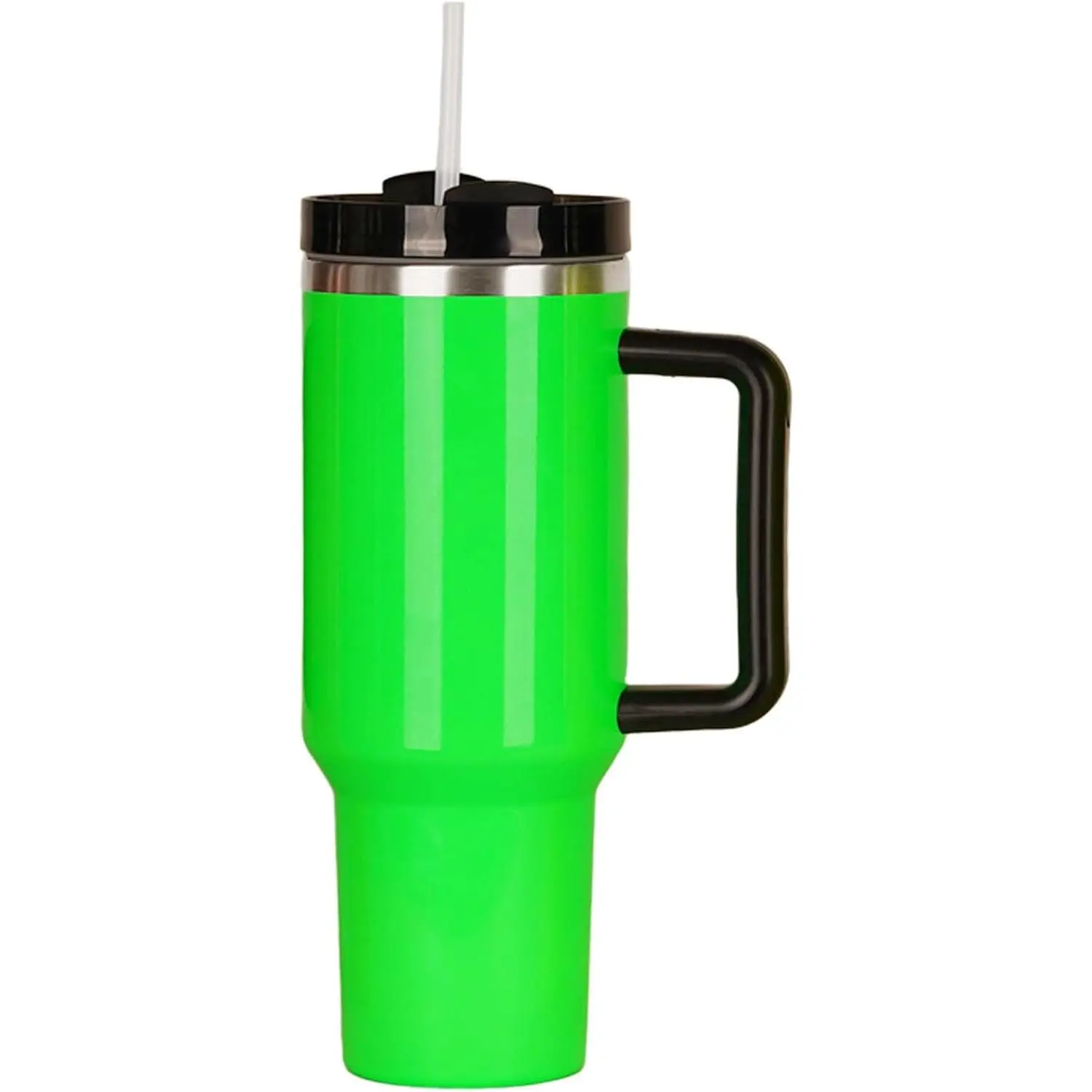 ZREGGUR 40oz Portable Insulated Stainless Steel Beverage Drink Bottle Tumbler - Sturdy Silicone Handle, Straw, Neon Double Wall, Spill-Proof, Cup Holder-Friendly, Stylish Vacuum Flask with Insulation for Adults (Green)