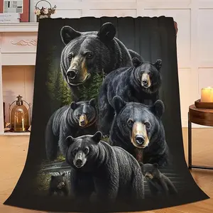 Black Bear Throw Blanket Rustic Cabin Animal Print Throw Blankets Gifts for Couch Sofa Bed Stuff Decor Lightweight Soft Cozy Fleece Plush Warm Flannel Bedding for Lover Men Woment for Home Office Travel Birthday Anniversary Holiday Christmas Halloween