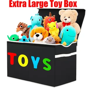 32gal Extra Large Toy Box Storage Basket with Lids Collapsible Sturdy Organizer for Kids Boys Girls Nursery Playroom Closet Home Bedroom Office Linen Fabric 26.8x13.8x16 Inches Multi-Purpose Decorative Laundry