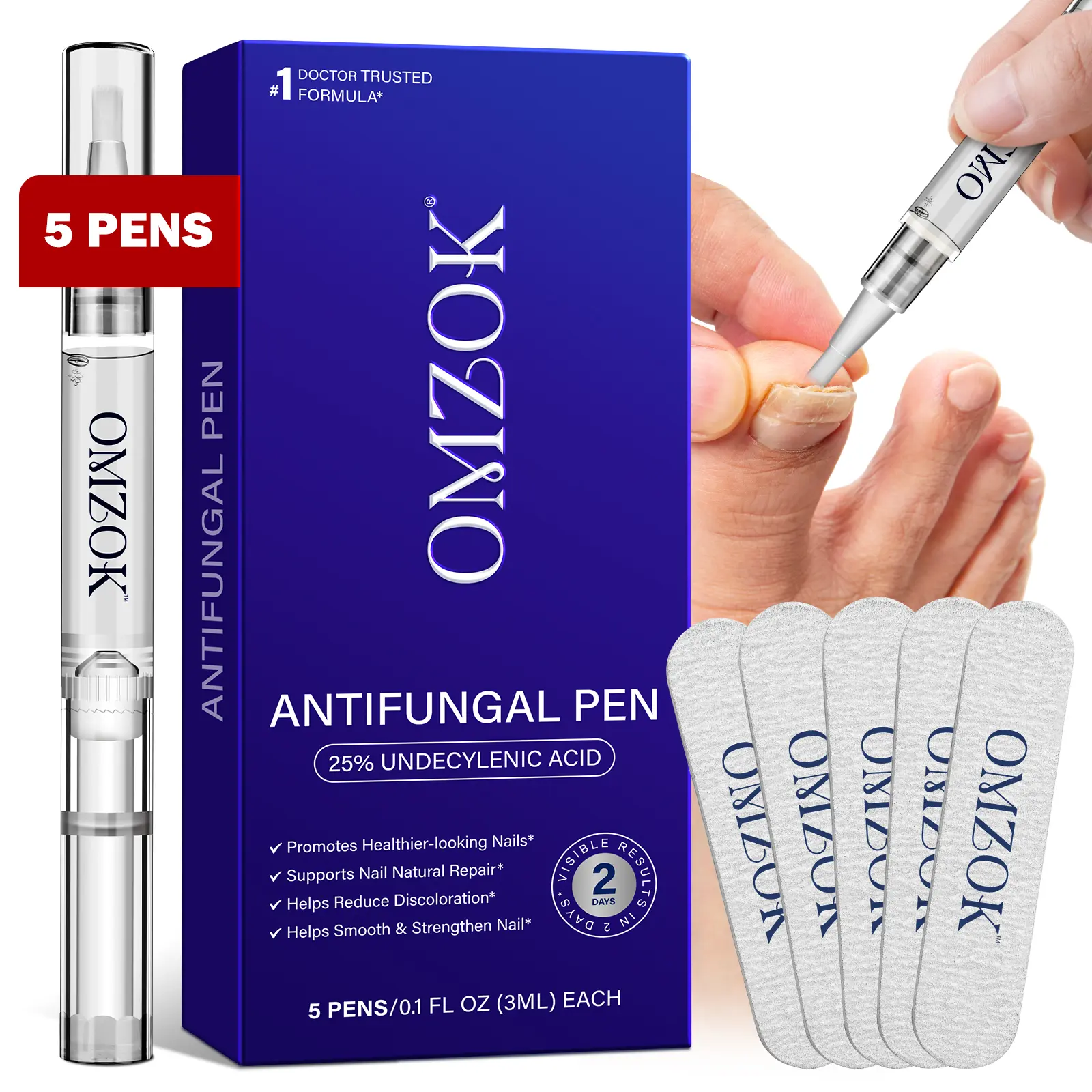 OMZOK Antifungal Pen – Cures Most Athlete’s Foot, Jock Itch, and Ringworm - 25% Undecylenic Acid with added Tea Tree, Jojoba, Clove Bud Oils & Aloe - 3-Pack Twist Pen (9ML Volume)