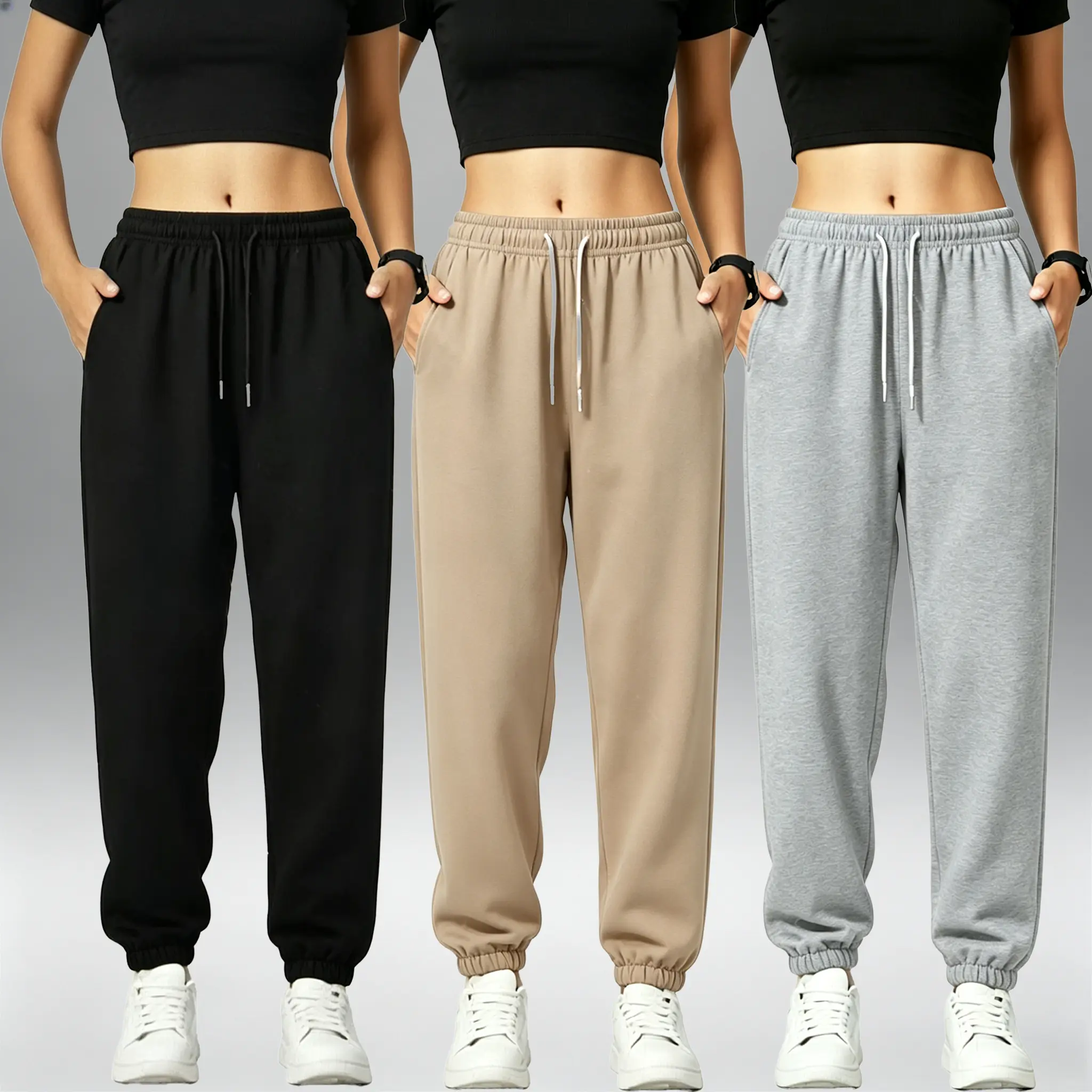 3-Pack High-Waist Drawstring Jogger Sweatpants for Women — Multi-Color, Versatile Loose Fit, Slimming Harem Pants, Everyday Sports Ice Silk Cuffed Full-Length Pants