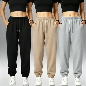 3-Pack High-Waist Drawstring Jogger Sweatpants for Women — Multi-Color, Versatile Loose Fit, Slimming Harem Pants, Everyday Sports Ice Silk Cuffed Full-Length Pants