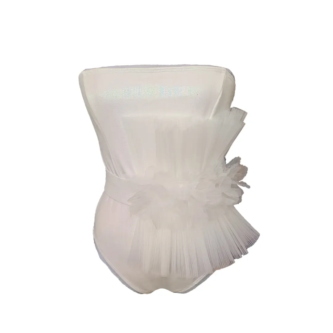 Royal Splendor Bodysuit - Strapless Design, Ivory Color, Floral Detail, Detachable Flair, Perfect for Womenswear
