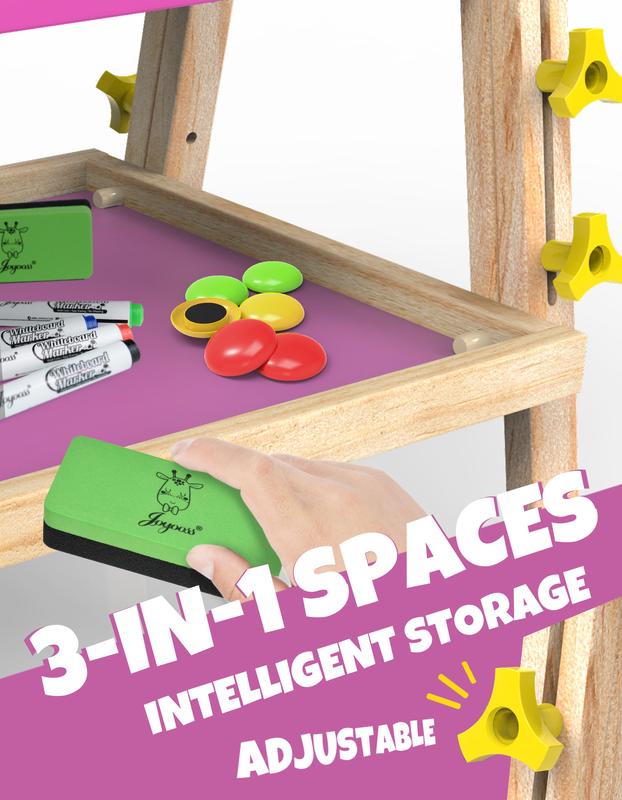 JOYOOSS Easel for Kids Art Easel Kids Easels for Toddlers Easel,Dual-Sided Adjustable Wooden Magnetic Board for Kids 106-PINK